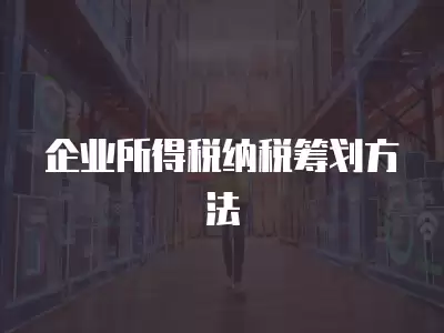 企業(yè)所得稅納稅籌劃方法