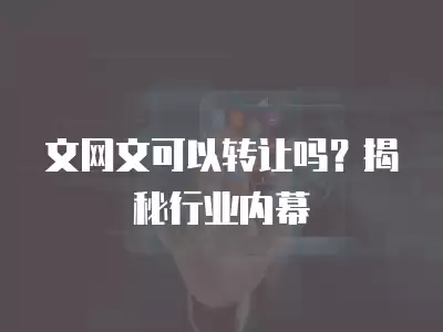 文網文可以轉讓嗎？揭秘行業內幕