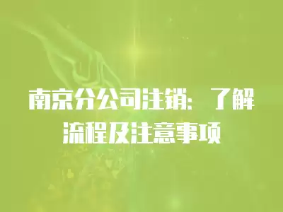 南京分公司注銷：了解流程及注意事項