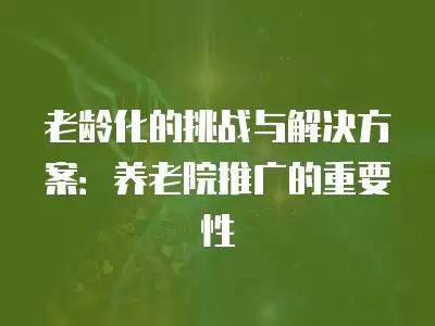 老齡化的挑戰(zhàn)與解決方案：養(yǎng)老院推廣的重要性