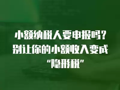 小額納稅人要申報嗎？別讓你的小額收入變成“隱形稅”