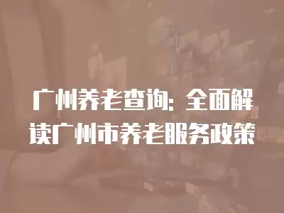 廣州養老查詢: 全面解讀廣州市養老服務政策