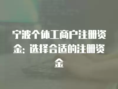 寧波個(gè)體工商戶注冊(cè)資金: 選擇合適的注冊(cè)資金