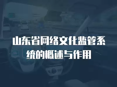 山東省網絡文化監管系統的概述與作用