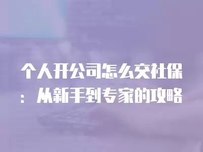 個人開公司怎么交社保：從新手到專家的攻略