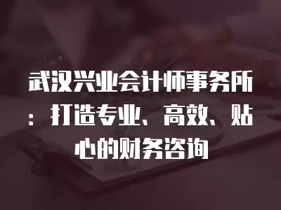 武漢興業(yè)會計師事務(wù)所：打造專業(yè)、高效、貼心的財務(wù)咨詢