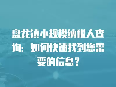 盤龍鎮小規模納稅人查詢：如何快速找到您需要的信息？