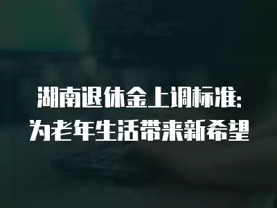 湖南退休金上調(diào)標(biāo)準(zhǔn)：為老年生活帶來新希望